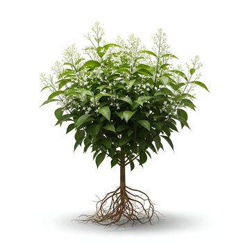 Catuaba mature plant with small white flowers isolated