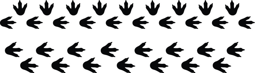 Dinosaur footprints and reptile tracks vector silhouettes collection, set of various prehistoric animal paw prints, isolated black icons for paleontology and history design. © Mst Jotsna