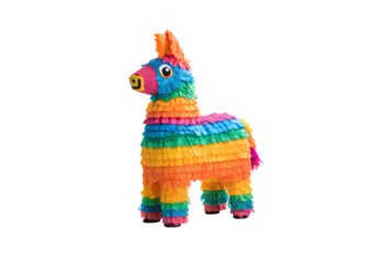 Rainbow multicolored burro donkey piñata, isolated on a transparent background