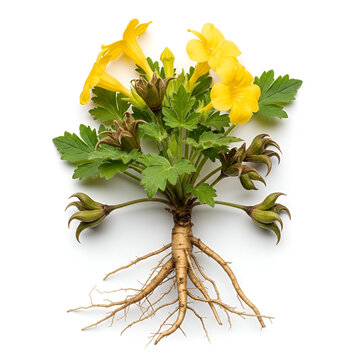 Devil&rsquo;s claw plant with yellow flowers and claw fruits