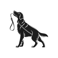 Dog Holding Leash Silhouette Illustration