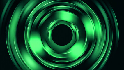 Abstract glowing green concentric circles with motion blur effect on a dark background