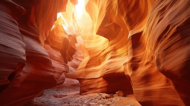 Natural phenomenon of Antelope Canyon with sunlight filtering into the slot canyon. Natural abstract background. Travel and adventure concept. - Powered by Adobe