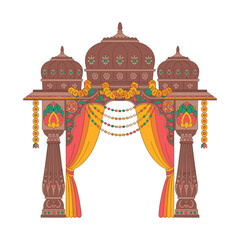 Traditional Indian Wedding Entrance Gate with Floral Garlands and Draped Decor &ndash; Vector Illustration