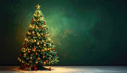 Festively Decorated Christmas Tree with Gifts and Twinkling Lights.