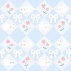 A cute pastel coquette seamless pattern featuring soft ribbons, bows, hearts, and delicate decorative elements. Perfect for gift wrapping, scrapbook paper, stationery design, textile prints, and girly
