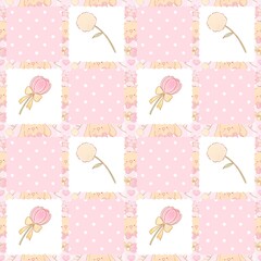 A cute pastel coquette seamless pattern featuring soft ribbons, bows, hearts, and delicate decorative elements. Perfect for gift wrapping, scrapbook paper, stationery design, textile prints, and girly