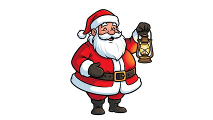 Cartoon Santa Claus holding lantern isolated on a transparent background
