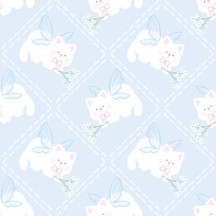 A cute pastel coquette seamless pattern featuring soft ribbons, bows, hearts, and delicate decorative elements. Perfect for gift wrapping, scrapbook paper, stationery design, textile prints, and girly