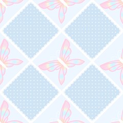 A cute pastel coquette seamless pattern featuring soft ribbons, bows, hearts, and delicate decorative elements. Perfect for gift wrapping, scrapbook paper, stationery design, textile prints, and girly
