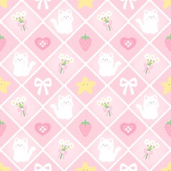 A cute pastel coquette seamless pattern featuring soft ribbons, bows, hearts, and delicate decorative elements. Perfect for gift wrapping, scrapbook paper, stationery design, textile prints, and girly