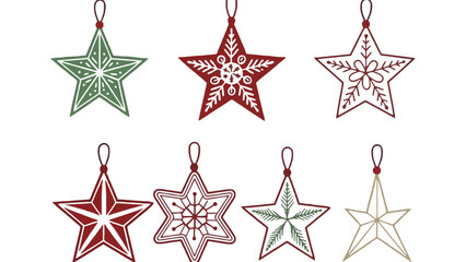 Collection of christmas star ornaments in various colors and designs
