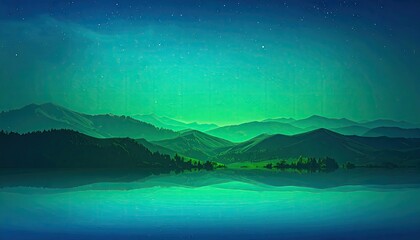 Serene mountain landscape at night with starry sky reflected in calm water.