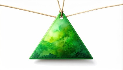 Vibrant Green Abstract Triangle Pendant Suspended on String.