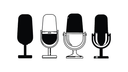 Four microphones in a row with different designs on a white background