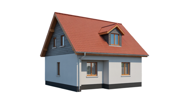 Charming home with classic architectural details and red roof, perfect for real estate and design concepts