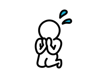 膝をついて謝る人　汗