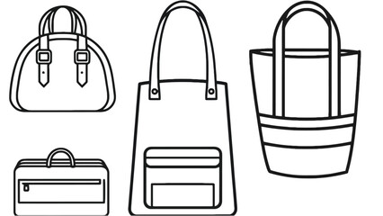 Illustration of four different types of bags in a line art style