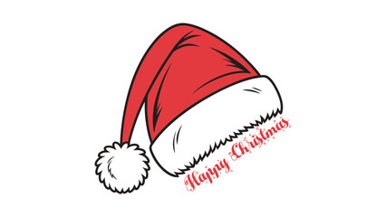 Illustration of a santa hat with happy christmas text on white background