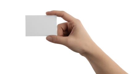 Hand holding blank business card for mockups, promotions, or presentations with professional appeal