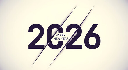Happy new year 2026 modern design with elegant typography and dynamic lines on a clean background, perfect for greetings and celebrations.