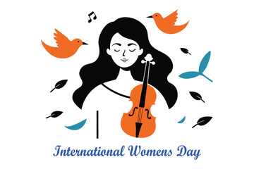 International Women’s Day Cello Music Birds Vector