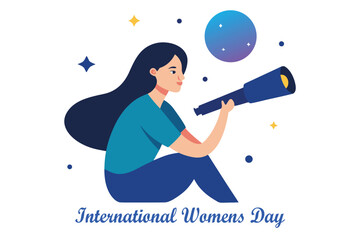 International Women’s Day Rooftop Stargazing Vector