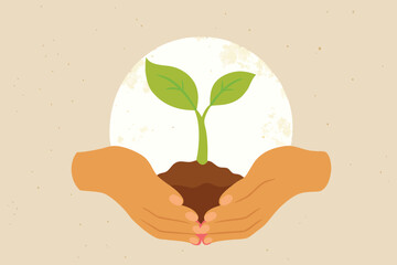 International Women’s Day Elderly Hands Seedling Vector