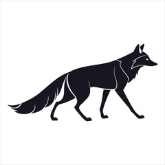 Black Fox Silhouette Walking – Vector Illustration