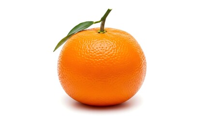 Vibrant Orange Fruit with Leaf on White Background Studio Shot.