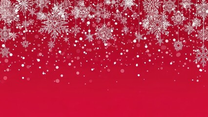 Falling snowflakes on a red background for winter holidays and festive season celebrations and decorations