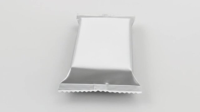 Empty silver wrapper for a snack bar, product packaging mockup against a plain white background