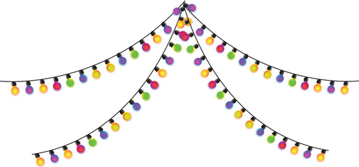 Seamless colorful lights on chain pattern on transparent background