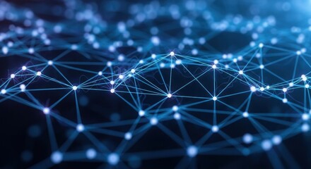 Abstract Network of Glowing Blue Nodes and Lines.