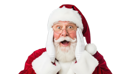 Surprised Santa Claus with hands on cheeks isolated on a transparent background 1