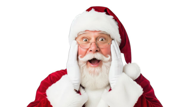 Surprised Santa Claus with hands on cheeks isolated on a transparent background 1
