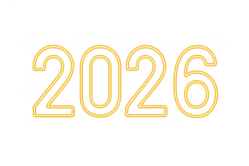 2026 glowing neon yellow number on transparent background