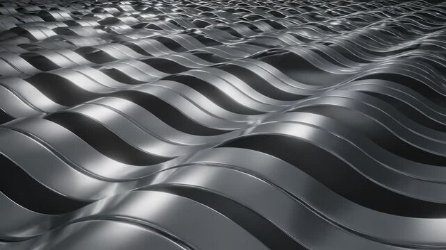 Seamlessly looping abstract background featuring undulating silver geometric ribbons creating an infinite rhythmic pattern smooth, space, pattern - Powered by Adobe