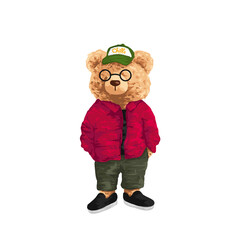 cute bear wearing streetwear fashion illustration on transparent background