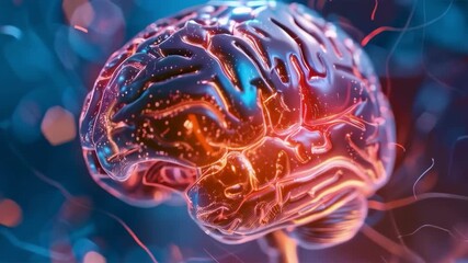 A futuristic visualisation of an active brain with illuminated neural connections demonstrates the complexity of thought processes, ideal as a scientific backdrop for presentations on neurotechnology. - Powered by Adobe