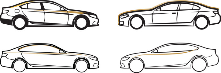 Car Outline Vector Set &ndash; Minimal Luxury Sedan Line Art Illustrations