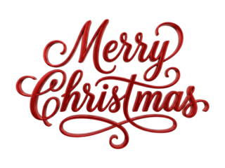 Shiny red merry christmas holiday calligraphy 3D text effect on transparent background for decorative design