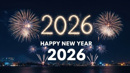 Celebrating new year 2026 with fireworks display over city skyline at night festive and bright