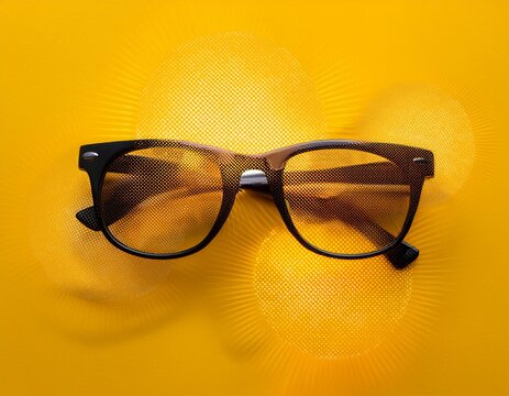 unique halftone collage featuring stylish sunglasses against a vibrant yellow backdrop capturing a playful and artistic vibe