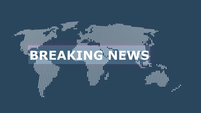 Breaking news intro animation moving text on world Map. news generic Political program. Live breaking news report. Breaking news live on world map
