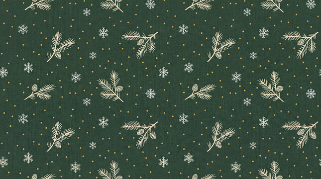 Green Christmas background with snowflakes and christmas trees,seamless pattern of christmas trees and snowflakes on green background,Christmas wrapping paper, Xmas pattern with ornaments
