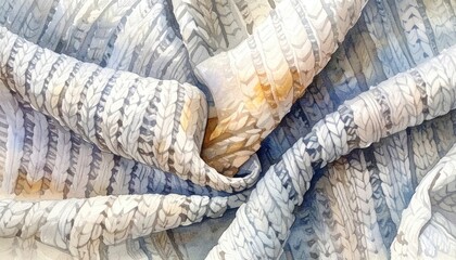 Watercolor painting of soft textured knit fabric folds.