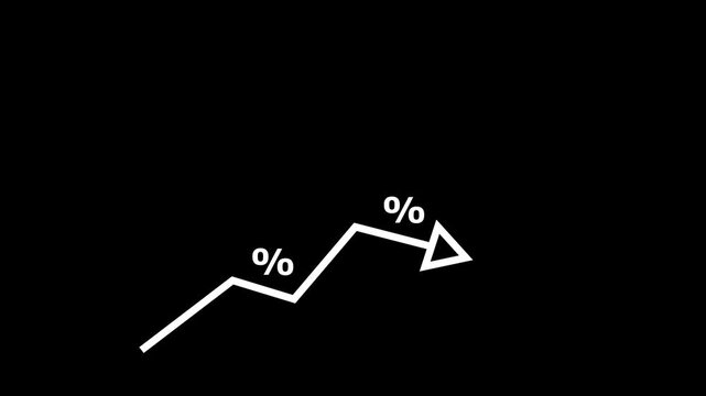 Interest rate increase concept. Businessman use a Neon up arrow with percentage symbols and upward arrows, symbolizing rising interest rates. financial growth, dividend yield,