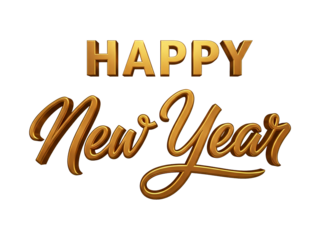 Happy new year golden 3D lettering text effect on transparent background