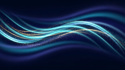 Abstract blue light streaks with gold accents on a dark blue and purple gradient background design